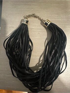 Black Multi-Strand Tassel Necklace - 12-Row Statement Necklace